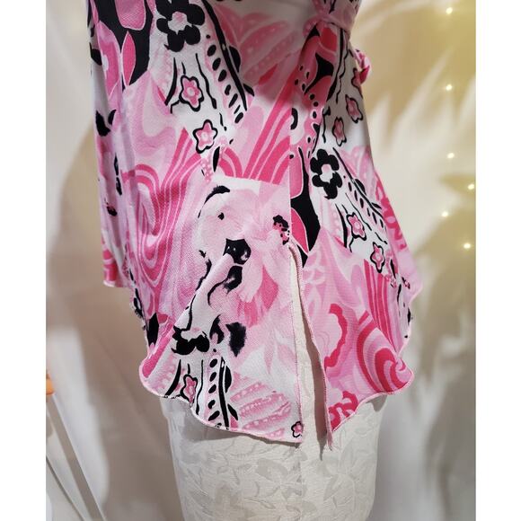 Vtg 90s Y2K La Khaki Floral Asymmetrical Babydoll Top Sz L Pink Fairy Clueless - Picture 5 of 11